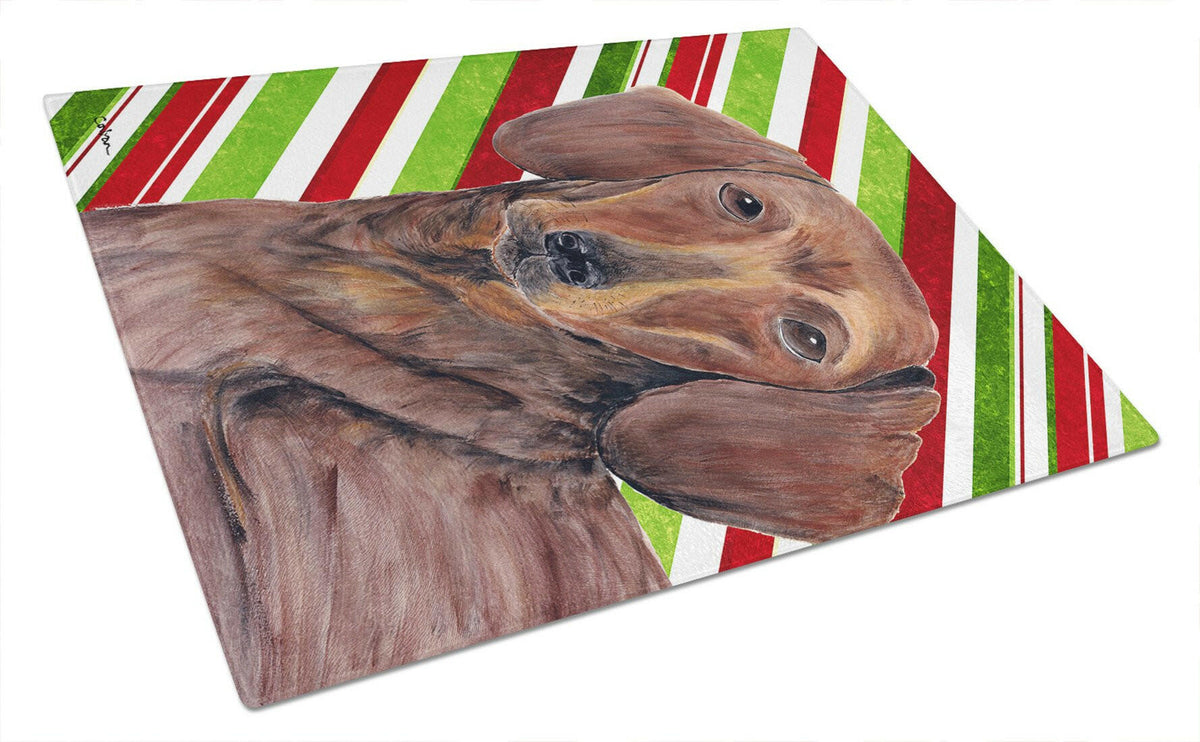 Dachshund Candy Cane Holiday Christmas Cutting Board Tempered Glass Kitchen Cutting Surface, Heat Resistant Chopping, Non-Slip Feet, Food Prep & Serving