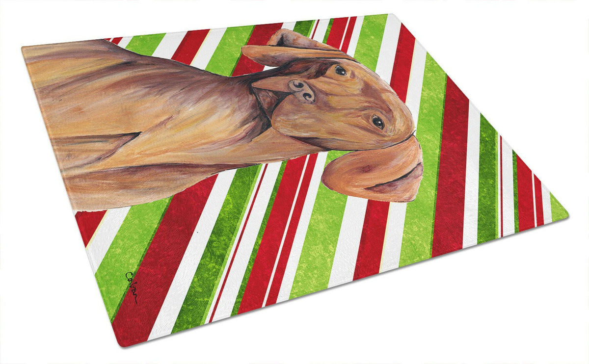 Vizsla Candy Cane Holiday Christmas Cutting Board Tempered Glass Kitchen Cutting Surface, Heat Resistant Chopping, Non-Slip Feet, Food Prep & Serving