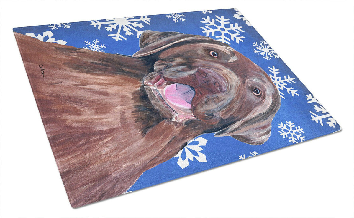 Labrador Winter Snowflakes Holiday Cutting Board Tempered Glass Kitchen Cutting Surface, Heat Resistant Chopping, Non-Slip Feet, Food Prep & Serving