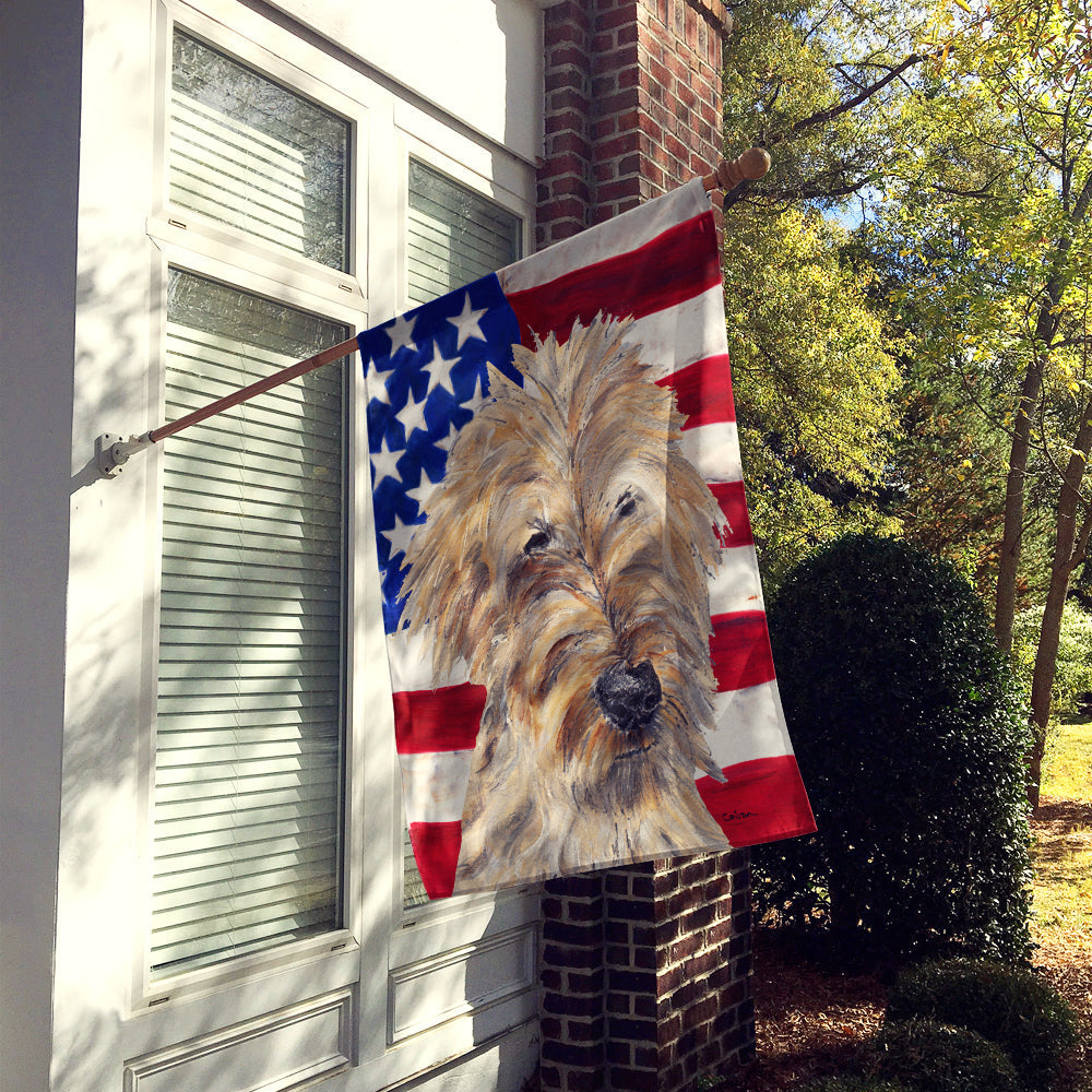 Golden Doodle with American Flag House Flag 28x40 Porch Sleeve Pole Decorative Outside Yard Banner Artwork Wall Hanging, Polyester