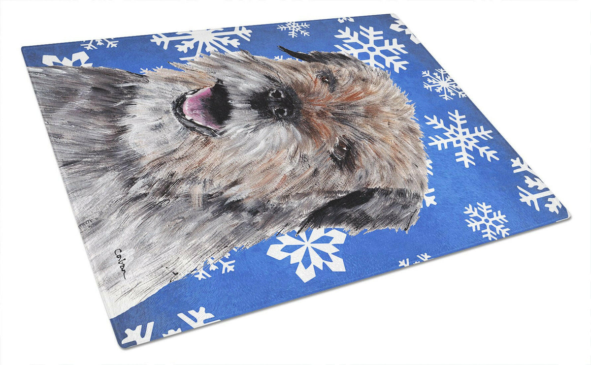 Border Terrier Winter Snowflakes Cutting Board Tempered Glass Kitchen Cutting Surface, Heat Resistant Chopping, Non-Slip Feet, Food Prep & Serving