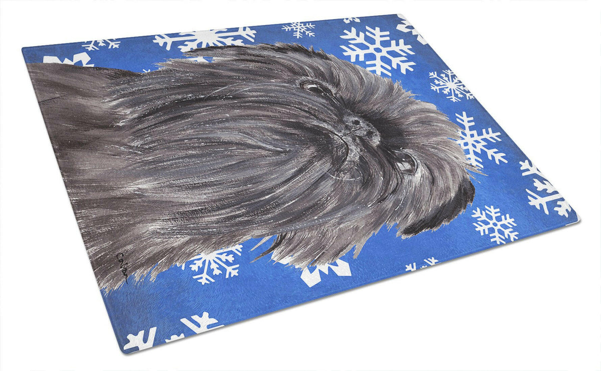 Brussels Griffon Winter Snowflakes Cutting Board Tempered Glass Kitchen Cutting Surface, Heat Resistant Chopping, Non-Slip Feet, Food Prep & Serving