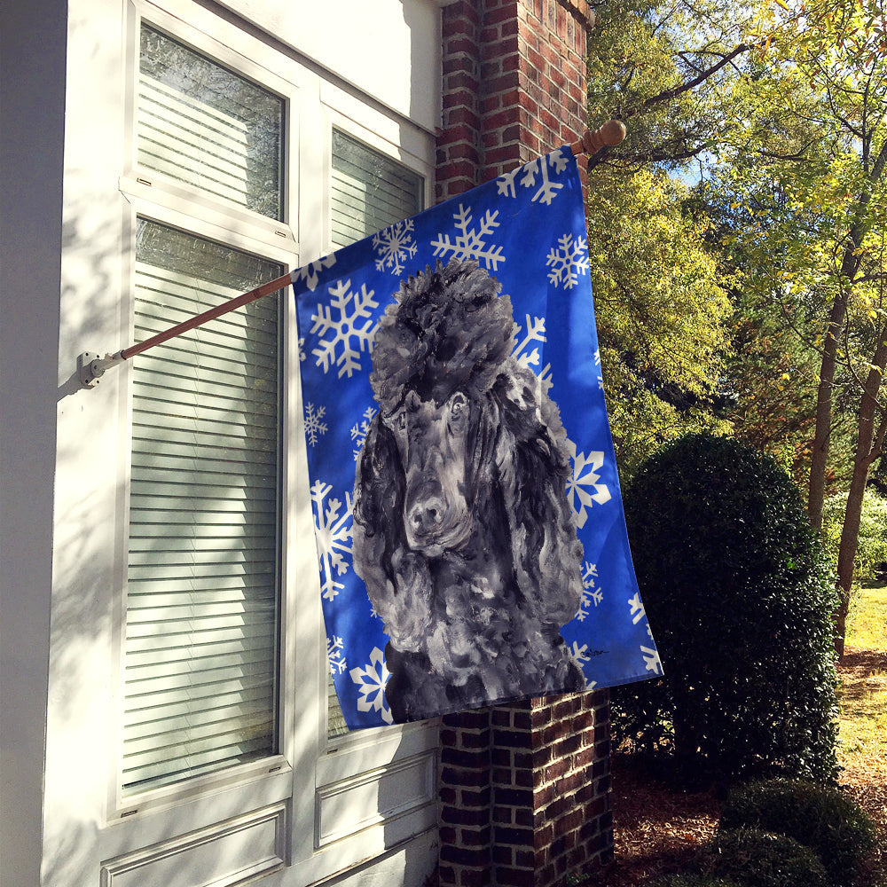 Black Standard Poodle Winter Snowflakes House Flag 28x40 Porch Sleeve Pole Decorative Outside Yard Banner Artwork Wall Hanging, Polyester