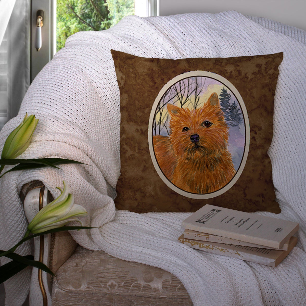Norwich Terrier Decorative Throw Pillow 14x14 Indoor Outdoor Accent Cushion, Fabric Cover with Insert for Sofa, Bed, Porch & Living Room