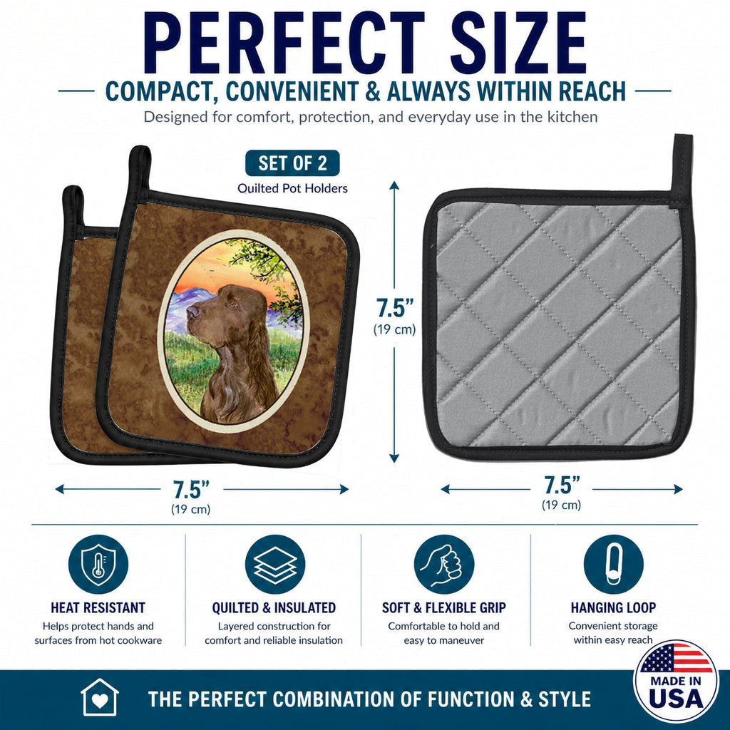 Field Spaniel Pot Holder Set of 2 Heat Resistant Quilted Hot Pads 7.5 x 7.5 Inch, Insulated Kitchen Trivets for Cooking & Baking