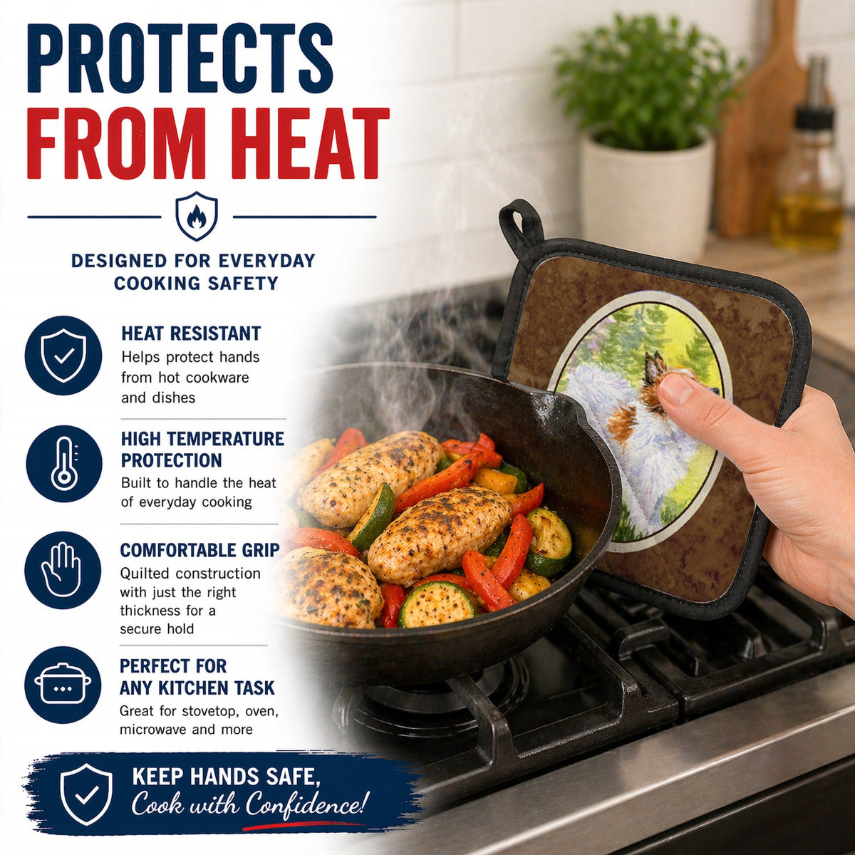 Papillon Pot Holder Set of 2 Heat Resistant Quilted Hot Pads 7.5 x 7.5 Inch, Insulated Kitchen Trivets for Cooking & Baking
