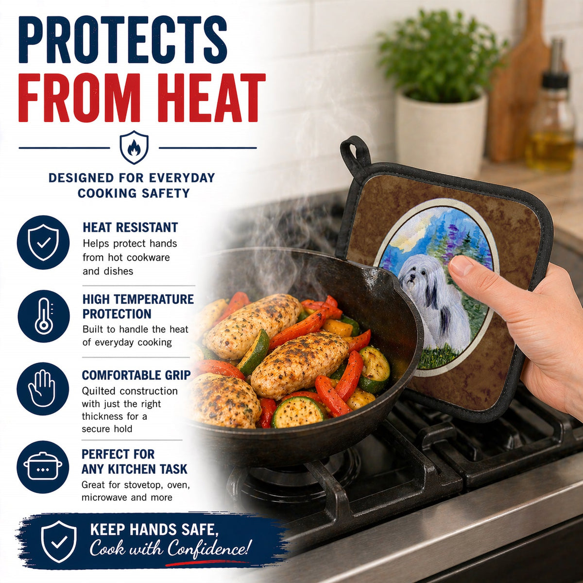 Havanese Pot Holder Set of 2 Heat Resistant Quilted Hot Pads 7.5 x 7.5 Inch, Insulated Kitchen Trivets for Cooking & Baking