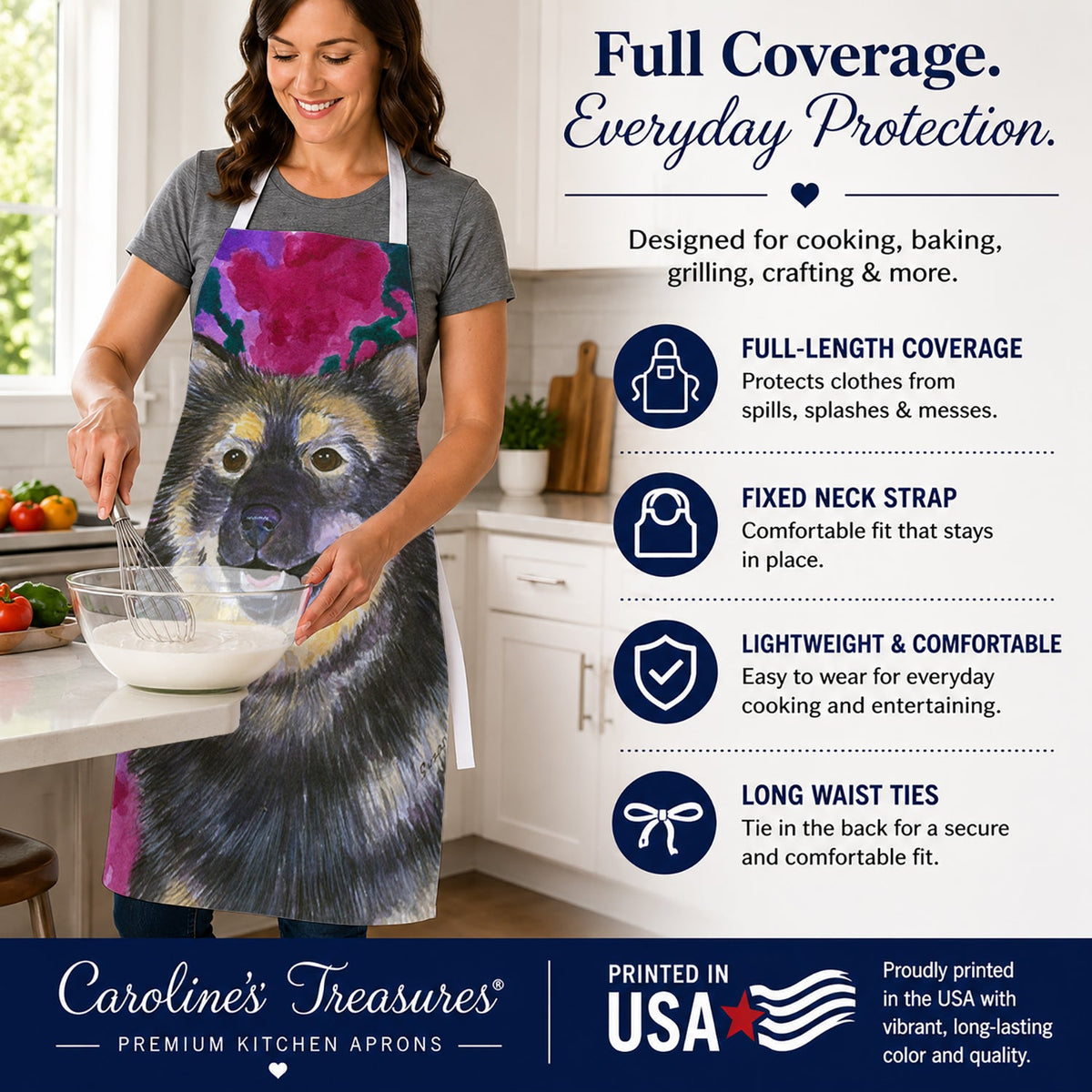 Finnish Lapphund Apron Cooking Kitchen Server Baking Crafts Gardening for Adult Women Men, Unisex, Large, Multicolor