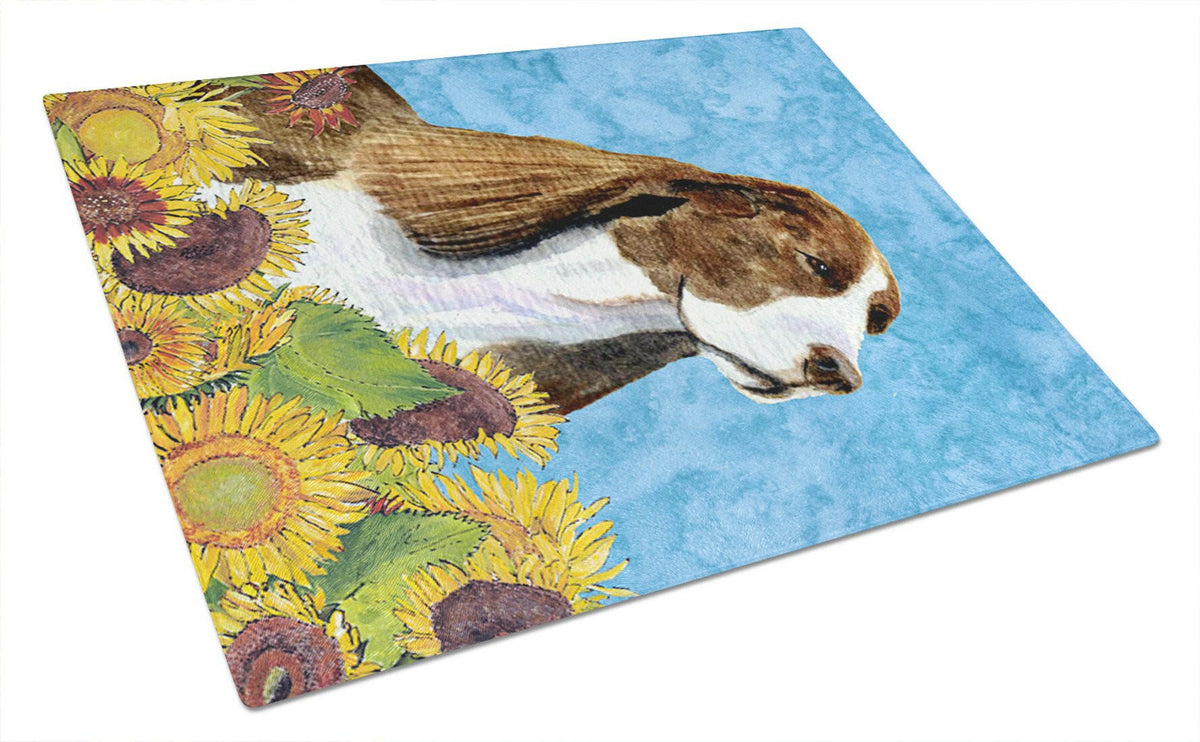 Springer Spaniel in Summer Flowers Cutting Board Tempered Glass Kitchen Cutting Surface, Heat Resistant Chopping, Non-Slip Feet, Food Prep & Serving