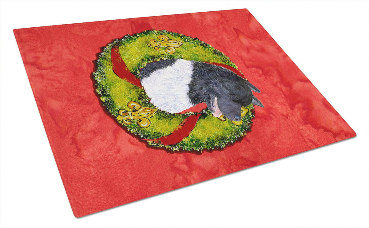 Akita Cristmas Wreath Cutting Board Tempered Glass Kitchen Cutting Surface, Heat Resistant Chopping, Non-Slip Feet, Food Prep & Serving