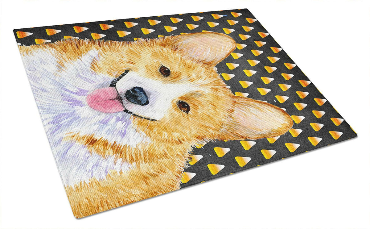 Corgi Candy Corn Halloween Portrait Cutting Board Tempered Glass Kitchen Cutting Surface, Heat Resistant Chopping, Non-Slip Feet, Food Prep & Serving