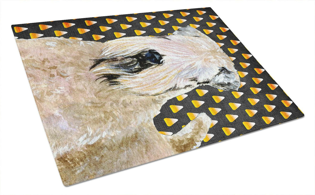 Wheaten Terrier Soft Coated Candy Corn Halloween Portrait Cutting Board Tempered Glass Kitchen Cutting Surface, Heat Resistant Chopping, Non-Slip Feet, Food Prep & Serving