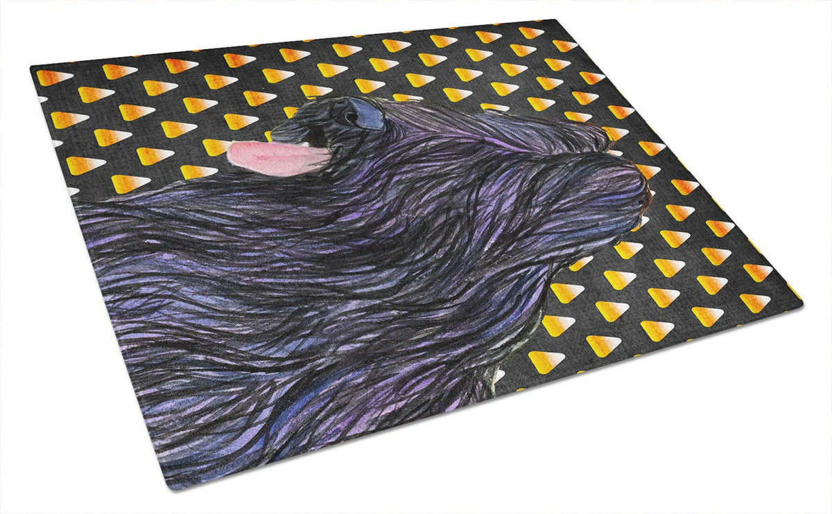 Briard Candy Corn Halloween Portrait Cutting Board Tempered Glass Kitchen Cutting Surface, Heat Resistant Chopping, Non-Slip Feet, Food Prep & Serving