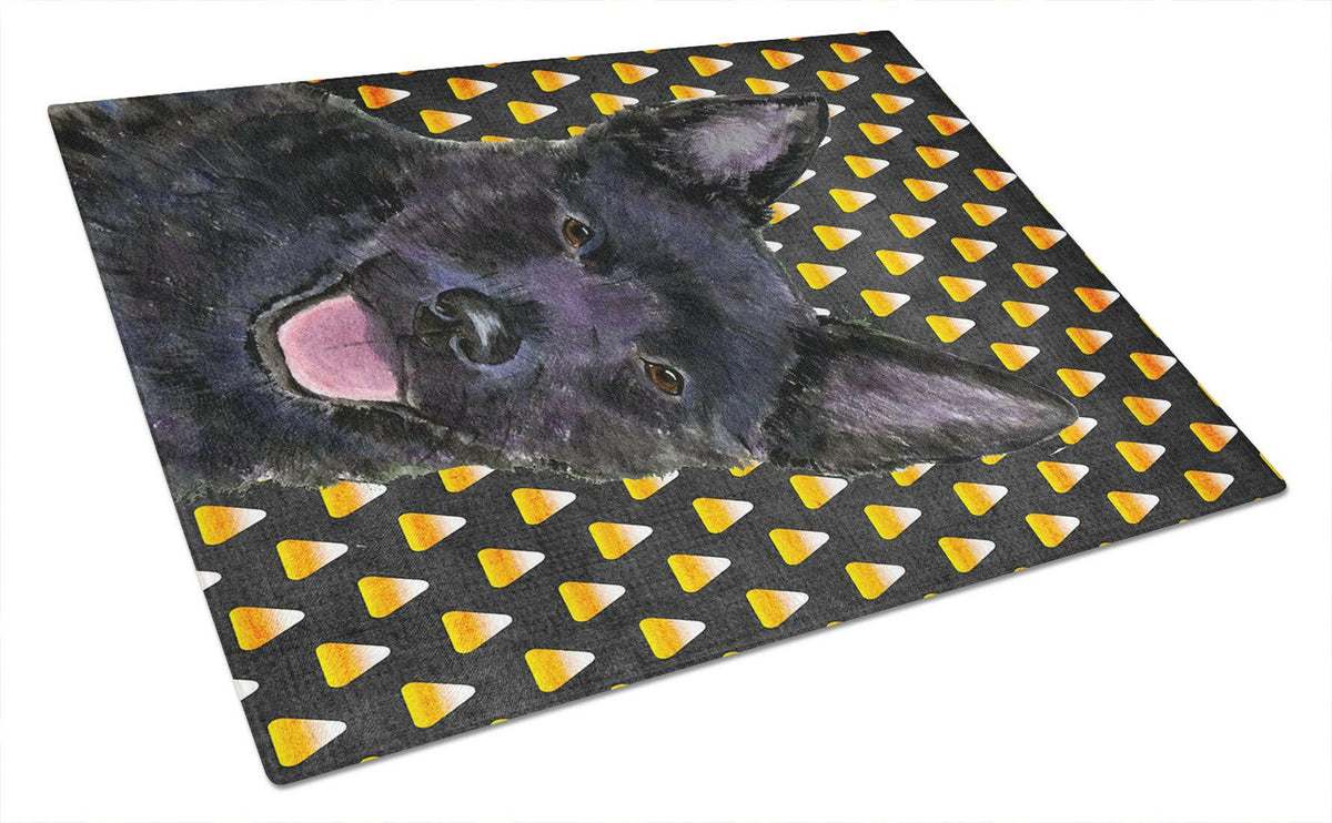 Australian Kelpie Candy Corn Halloween Portrait Cutting Board Tempered Glass Kitchen Cutting Surface, Heat Resistant Chopping, Non-Slip Feet, Food Prep & Serving