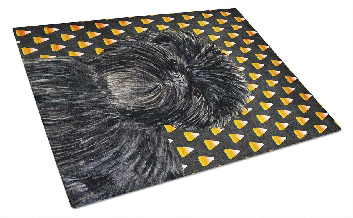 Affenpinscher Candy Corn Halloween Portrait Cutting Board Tempered Glass Kitchen Cutting Surface, Heat Resistant Chopping, Non-Slip Feet, Food Prep & Serving