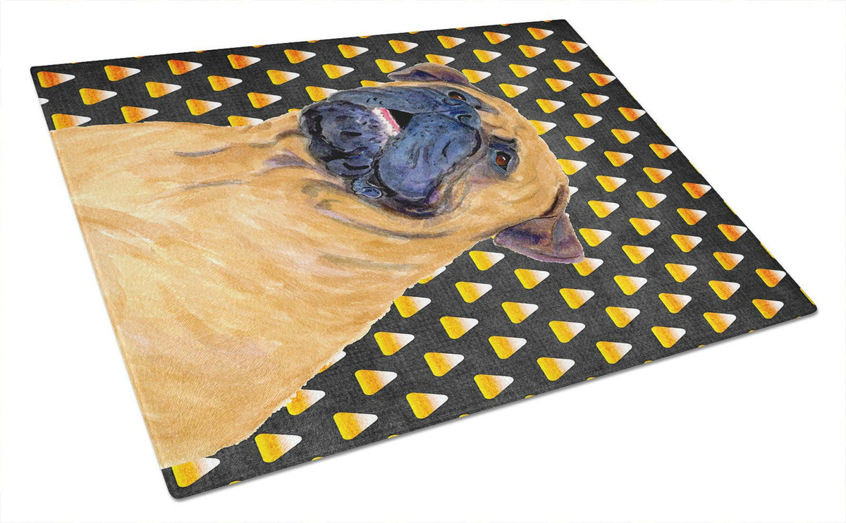 Mastiff Candy Corn Halloween Portrait Cutting Board Tempered Glass Kitchen Cutting Surface, Heat Resistant Chopping, Non-Slip Feet, Food Prep & Serving