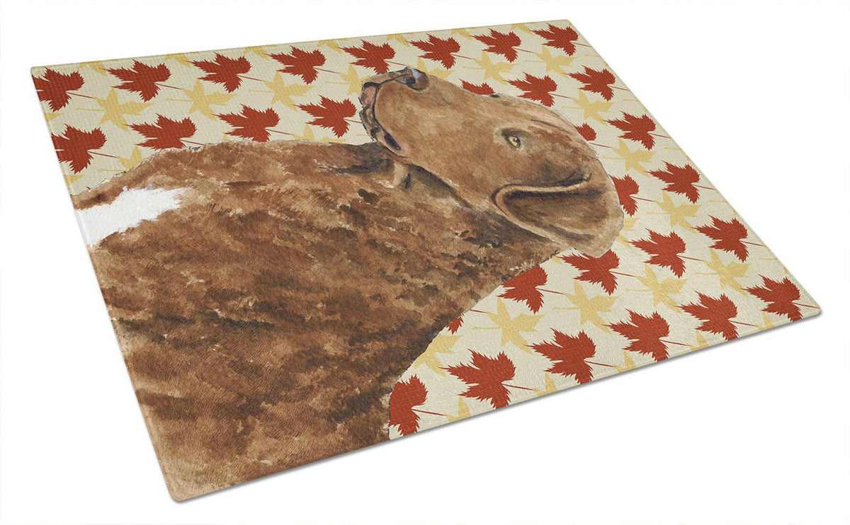 Chesapeake Bay Retriever Fall Leaves Portrait Cutting Board Tempered Glass Kitchen Cutting Surface, Heat Resistant Chopping, Non-Slip Feet, Food Prep & Serving