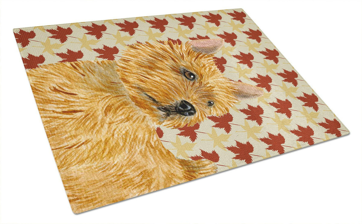 Norwich Terrier Fall Leaves Portrait Cutting Board Tempered Glass Kitchen Cutting Surface, Heat Resistant Chopping, Non-Slip Feet, Food Prep & Serving