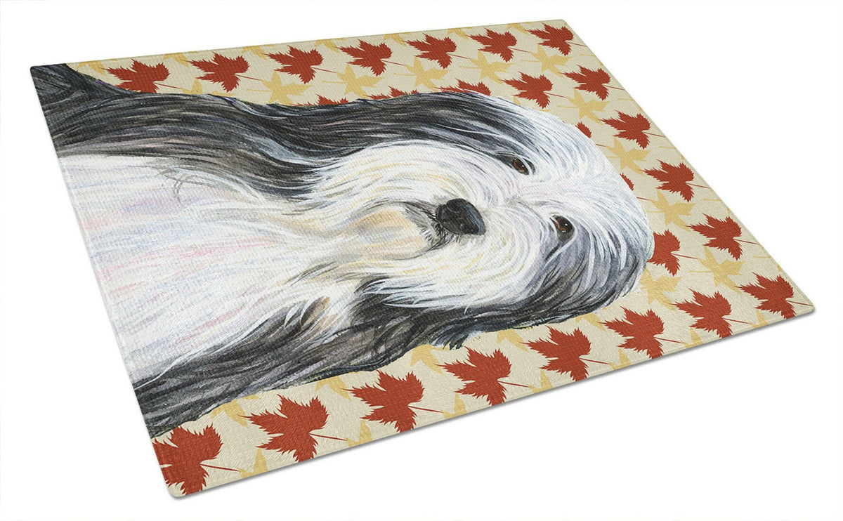 Bearded Collie Fall Leaves Portrait Cutting Board Tempered Glass Kitchen Cutting Surface, Heat Resistant Chopping, Non-Slip Feet, Food Prep & Serving