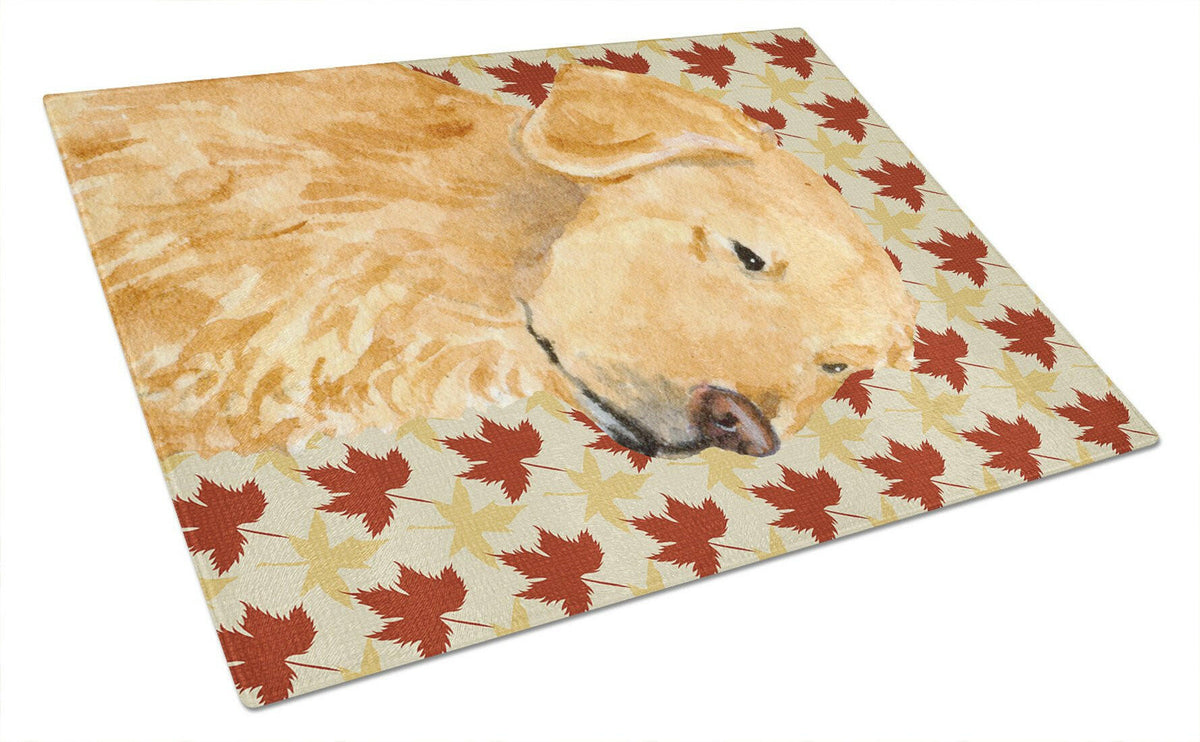 Golden Retriever Fall Leaves Portrait Cutting Board Tempered Glass Kitchen Cutting Surface, Heat Resistant Chopping, Non-Slip Feet, Food Prep & Serving