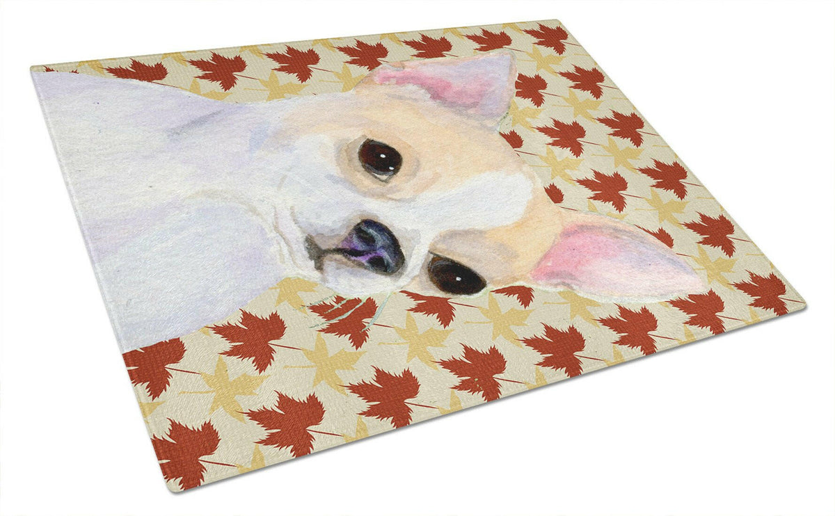 Chihuahua Fall Leaves Portrait Cutting Board Tempered Glass Kitchen Cutting Surface, Heat Resistant Chopping, Non-Slip Feet, Food Prep & Serving