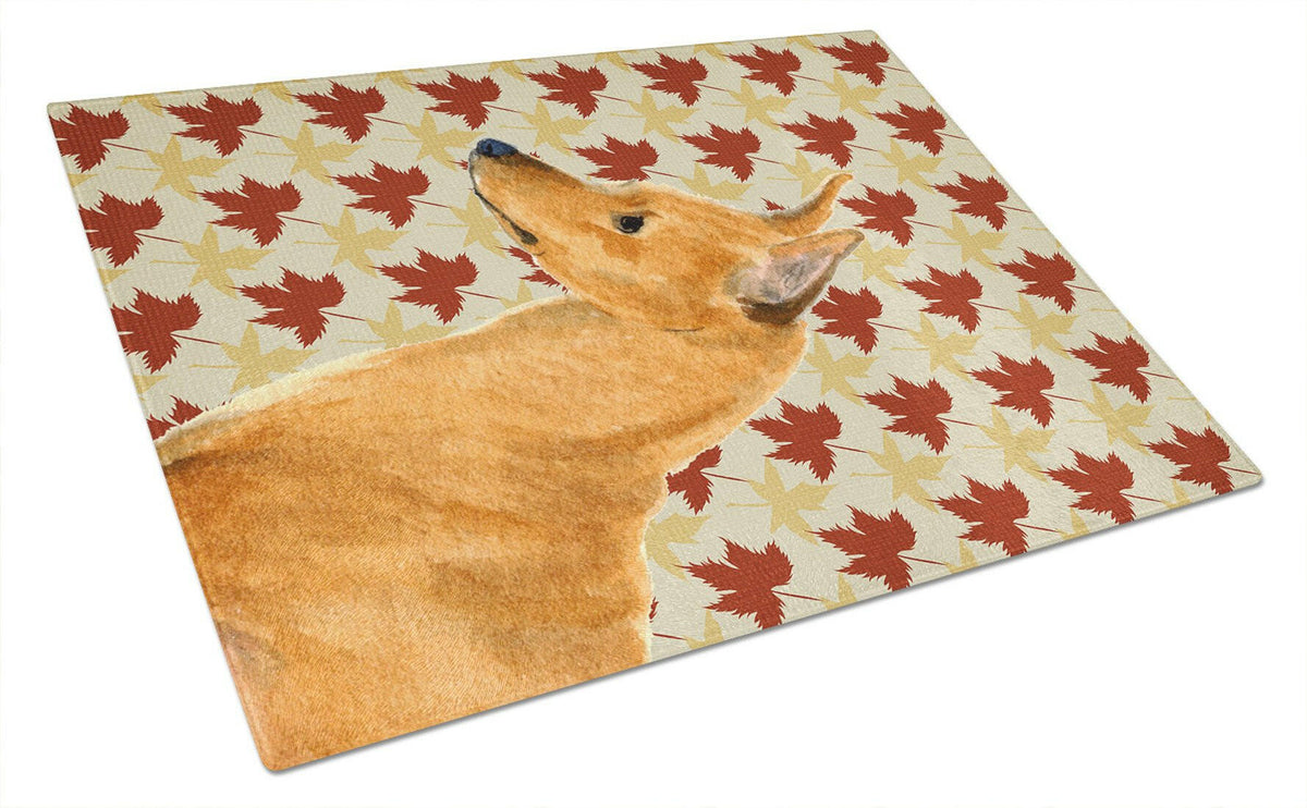 Min Pin Fall Leaves Portrait Cutting Board Tempered Glass Kitchen Cutting Surface, Heat Resistant Chopping, Non-Slip Feet, Food Prep & Serving