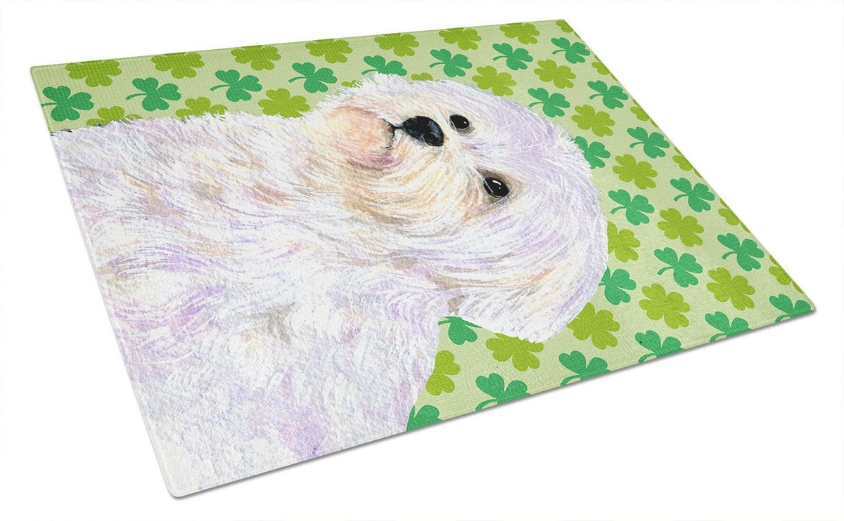 Maltese St. Patrick's Day Shamrock Portrait Cutting Board Tempered Glass Kitchen Cutting Surface, Heat Resistant Chopping, Non-Slip Feet, Food Prep & Serving
