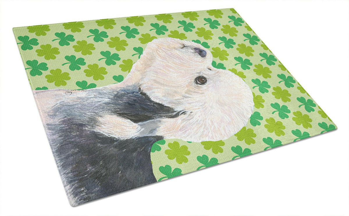 Dandie Dinmont Terrier St. Patrick's Day Shamrock Cutting Board Tempered Glass Kitchen Cutting Surface, Heat Resistant Chopping, Non-Slip Feet, Food Prep & Serving