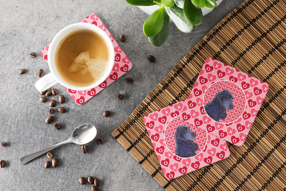 Black Cocker Spaniel Hearts Love Valentine's Day Foam Coasters Set of 4 Cup Coasters for Indoor Outdoor, Tabletop Protection, Anti Slip, Mouse pad Material