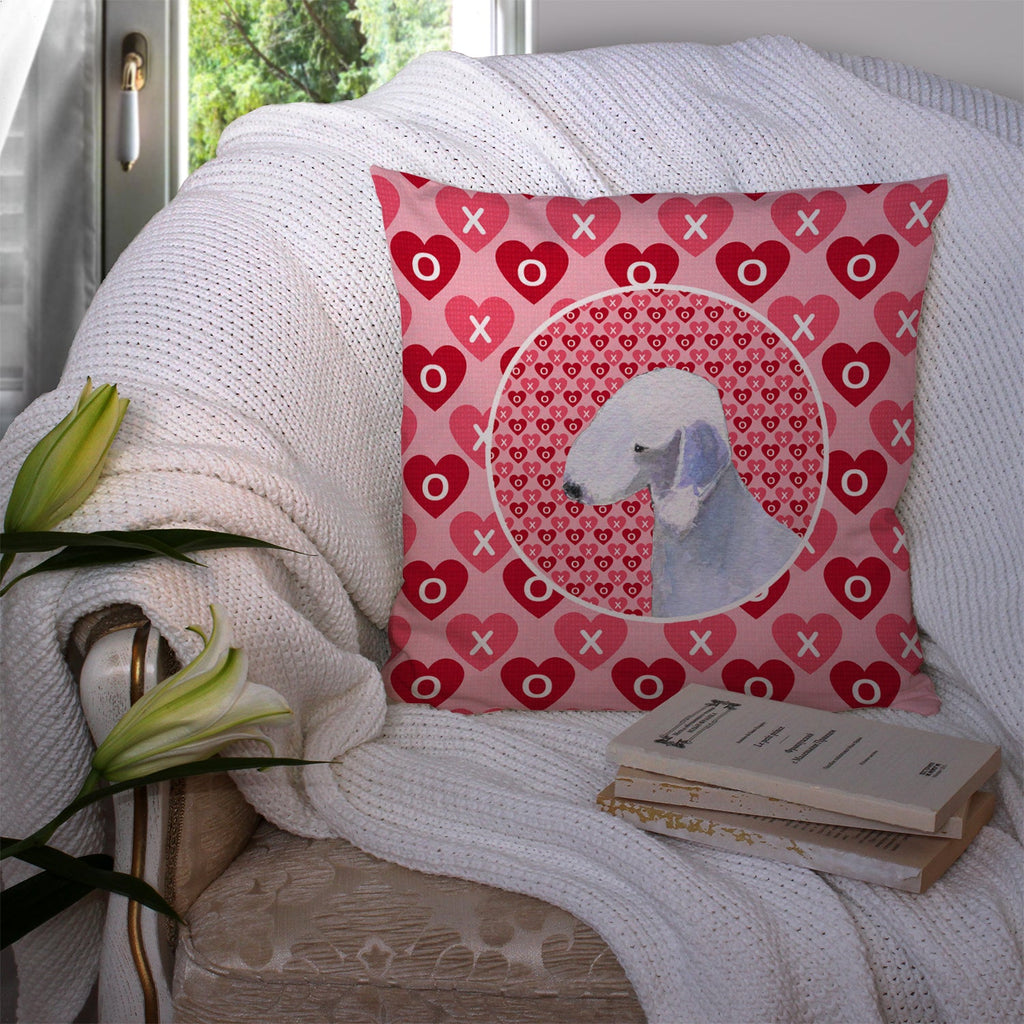 Bedlington Terrier Hearts Love and Valentine's Day Portrait Decorative Throw Pillow 14x14 Indoor Outdoor Accent Cushion, Fabric Cover with Insert for Sofa, Bed, Porch & Living Room