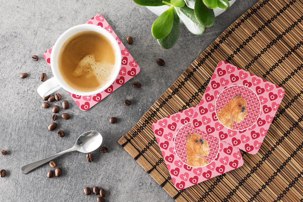 Brussels Griffon Hearts Love and Valentine's Day Portrait Foam Coasters Set of 4 Cup Coasters for Indoor Outdoor, Tabletop Protection, Anti Slip, Mouse pad Material