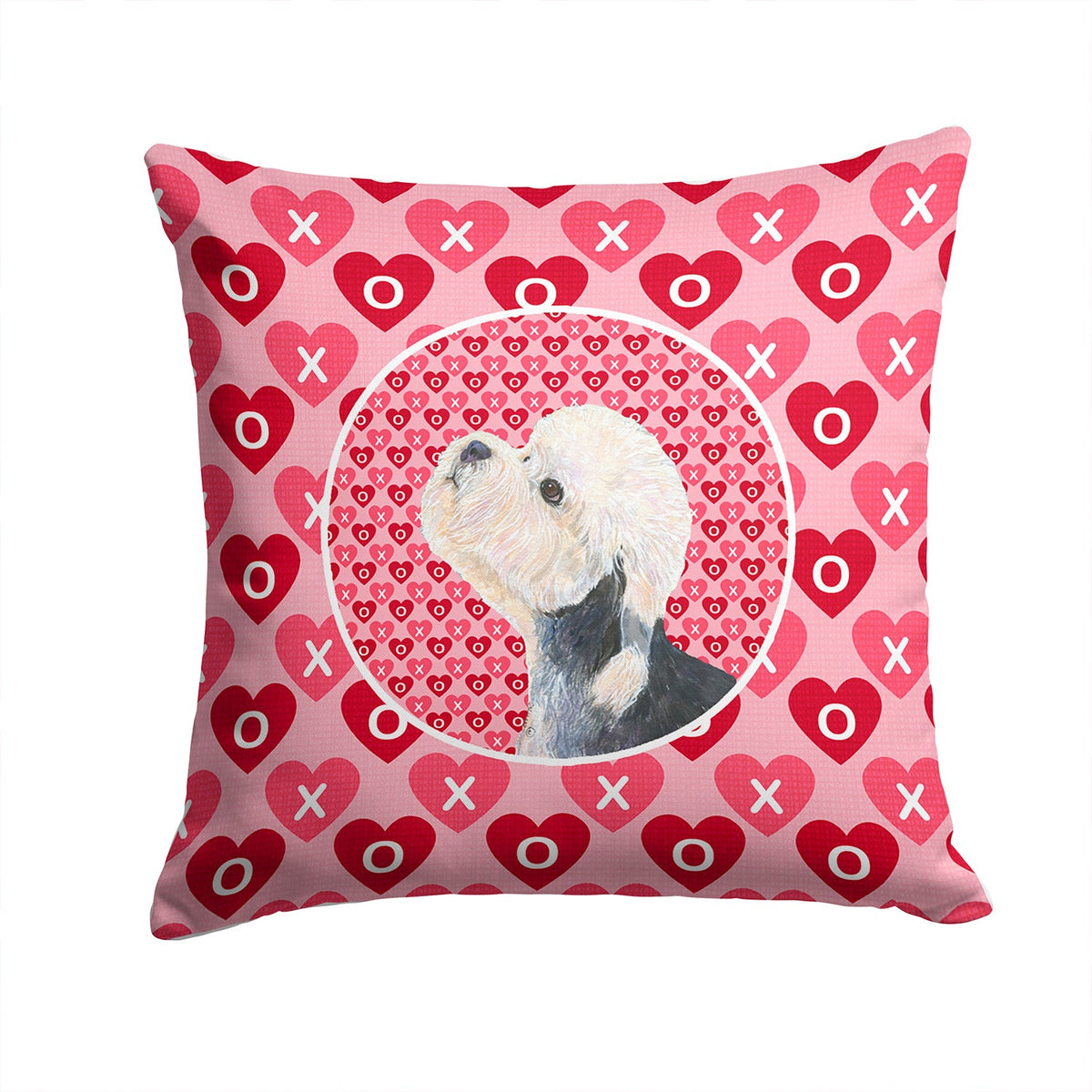Dandie Dinmont Terrier Hearts Love Valentine's Day Decorative Throw Pillow 14x14 Indoor Outdoor Accent Cushion, Fabric Cover with Insert for Sofa, Bed, Porch & Living Room