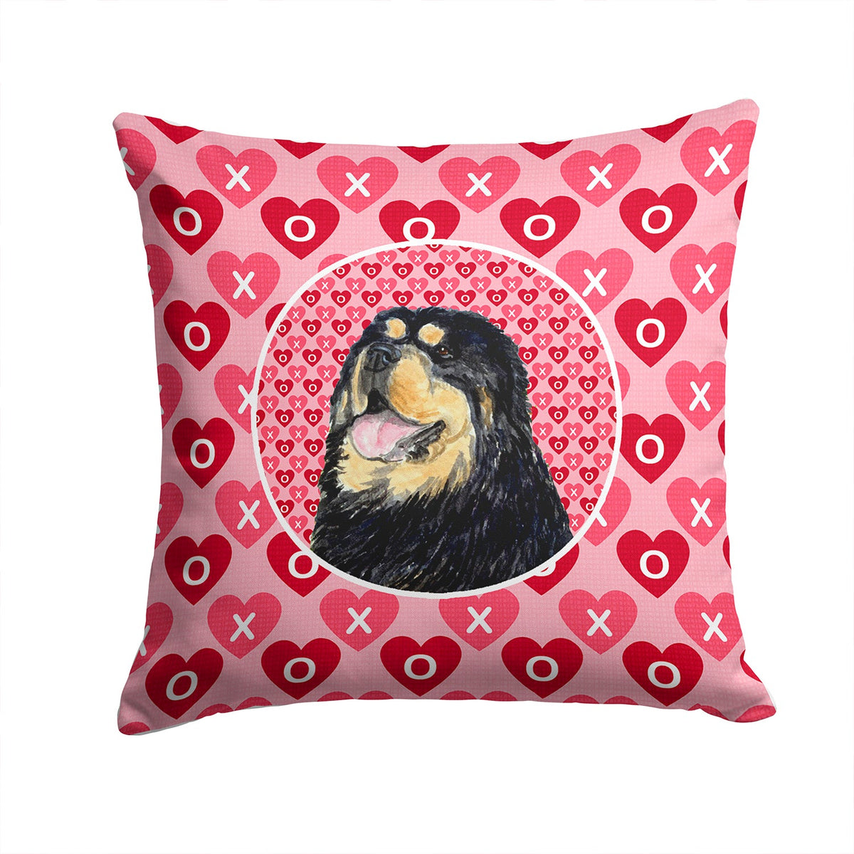 Tibetan Mastiff Hearts Love Valentine's Day Decorative Throw Pillow 14x14 Indoor Outdoor Accent Cushion, Fabric Cover with Insert for Sofa, Bed, Porch & Living Room