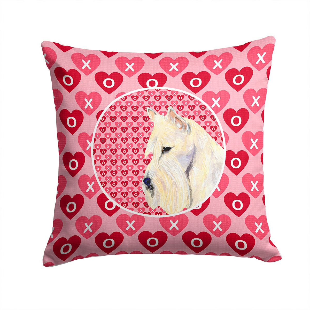 Scottish Terrier Hearts Love Valentine's Day Portrait Decorative Throw Pillow 14x14 Indoor Outdoor Accent Cushion, Fabric Cover with Insert for Sofa, Bed, Porch & Living Room