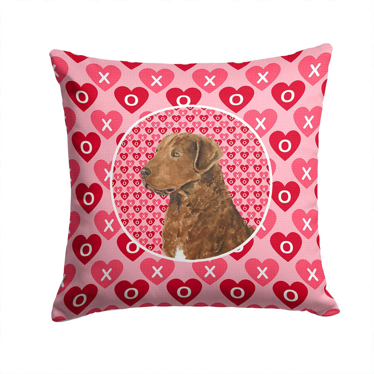 Chesapeake Bay Retriever Hearts Love and Valentine's Day Decorative Throw Pillow 14x14 Indoor Outdoor Accent Cushion, Fabric Cover with Insert for Sofa, Bed, Porch & Living Room