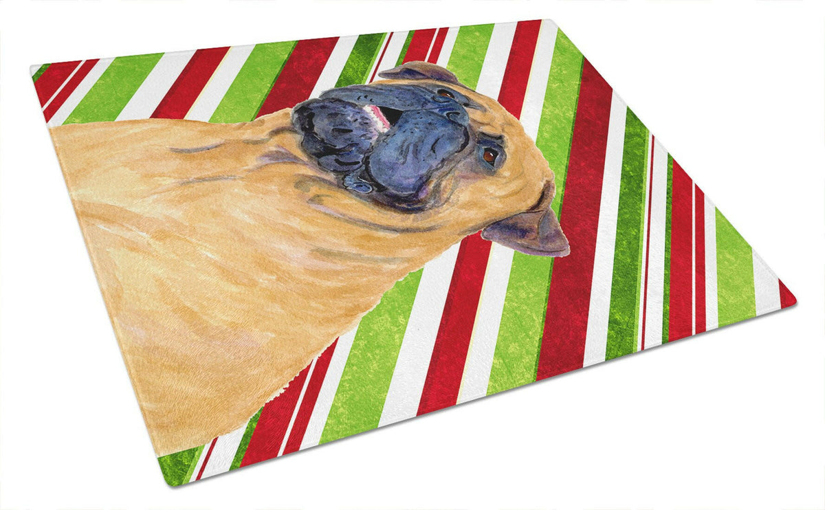 Mastiff Candy Cane Holiday Christmas Cutting Board Tempered Glass Kitchen Cutting Surface, Heat Resistant Chopping, Non-Slip Feet, Food Prep & Serving