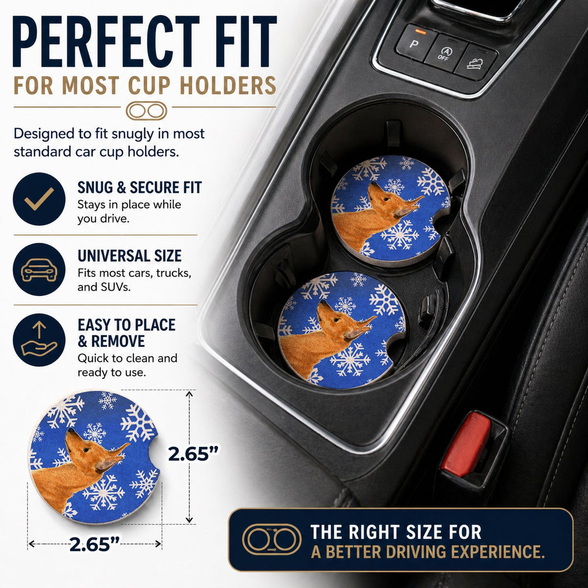 Min Pin Winter Snowflakes Holiday Set of 2 Cup Holder Car Coasters Absorbent Round Sandstone Coasters Gifts for Men or Women, 2.5, Multicolor
