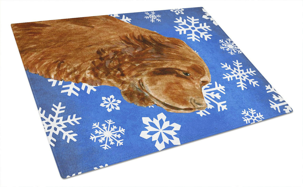 Sussex Spaniel Winter Snowflakes Holiday Cutting Board Tempered Glass Kitchen Cutting Surface, Heat Resistant Chopping, Non-Slip Feet, Food Prep & Serving
