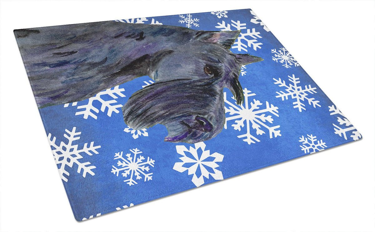 Scottish Terrier Winter Snowflakes Holiday Cutting Board Tempered Glass Kitchen Cutting Surface, Heat Resistant Chopping, Non-Slip Feet, Food Prep & Serving