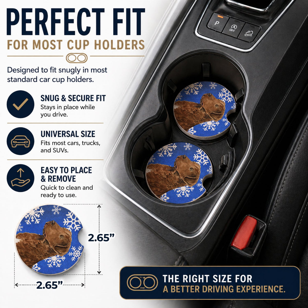 Chesapeake Bay Retriever Winter Snowflakes Holiday Set of 2 Cup Holder Car Coasters Absorbent Round Sandstone Coasters Gifts for Men or Women, 2.5, Multicolor