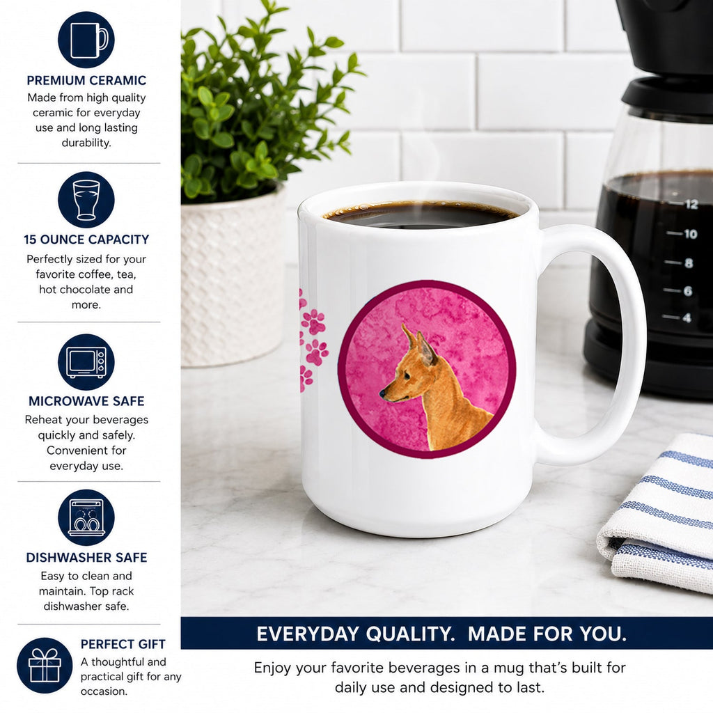 Pink Min Pin Ceramic Coffee Mug 15 oz Decorative Large C Handle Mug Cup for Tea, Cocoa Hot Chocolate