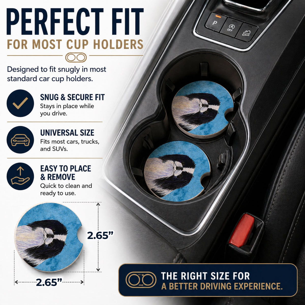 Blue Japanese Chin Set of 2 Cup Holder Car Coasters Absorbent Round Sandstone Coasters Gifts for Men or Women, 2.5, Multicolor