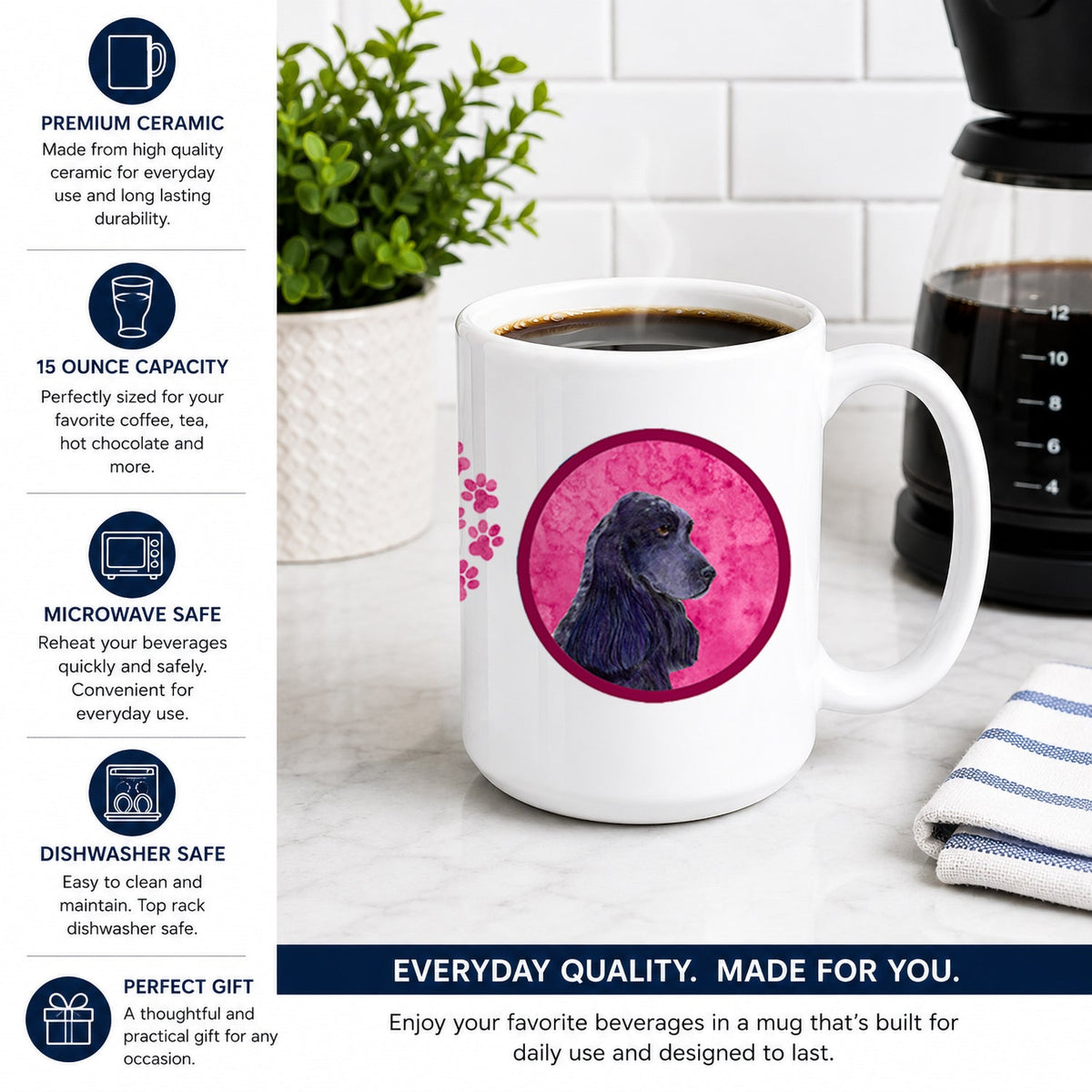 Pink Cocker Spaniel Ceramic Coffee Mug 15 oz Decorative Large C Handle Mug Cup for Tea, Cocoa Hot Chocolate