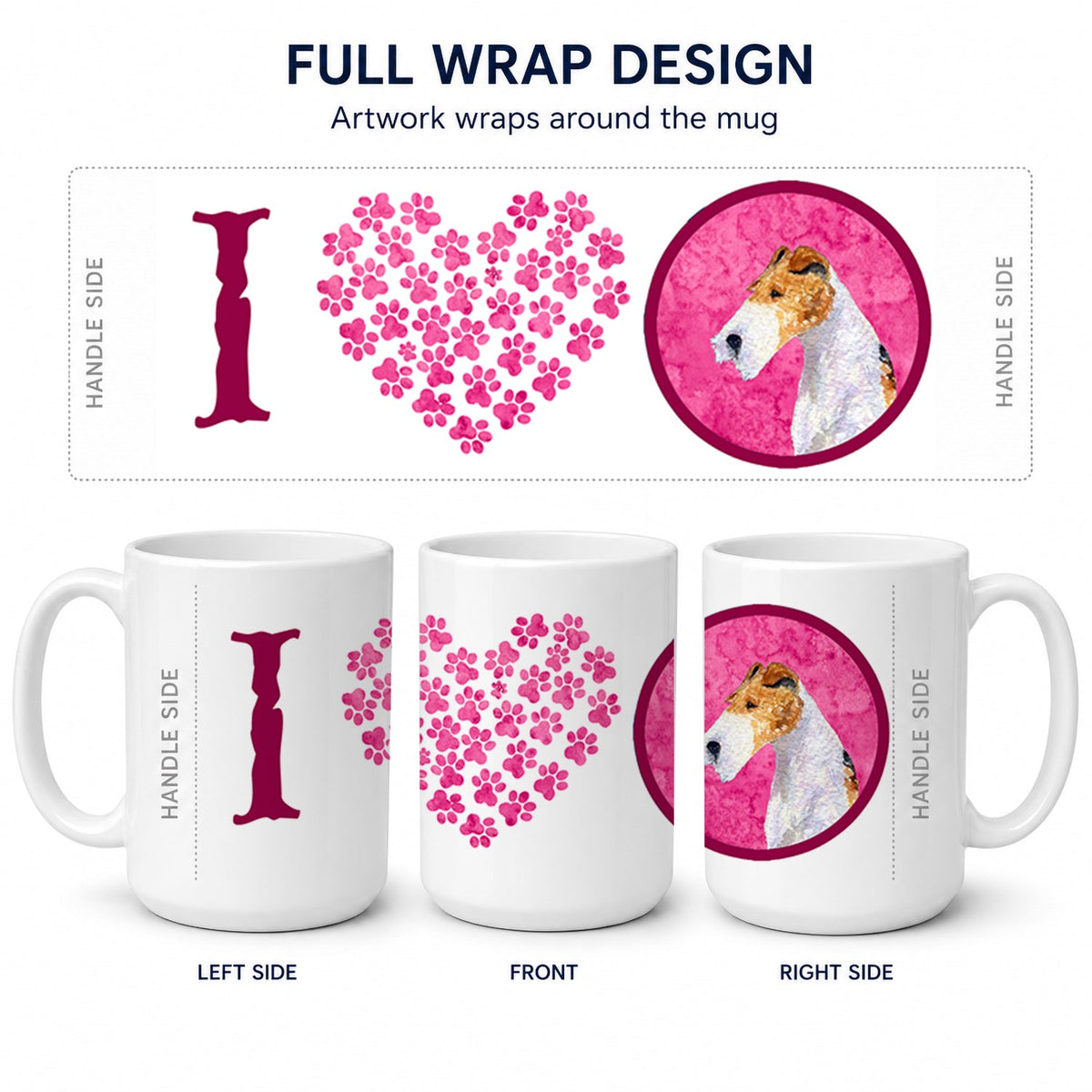 Pink Wire Fox Terrier Ceramic Coffee Mug 15 oz Decorative Large C Handle Mug Cup for Tea, Cocoa Hot Chocolate