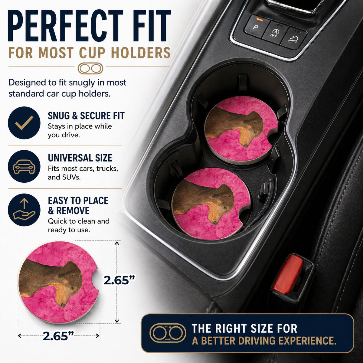 Pink Doberman Set of 2 Cup Holder Car Coasters Absorbent Round Sandstone Coasters Gifts for Men or Women, 2.5, Multicolor