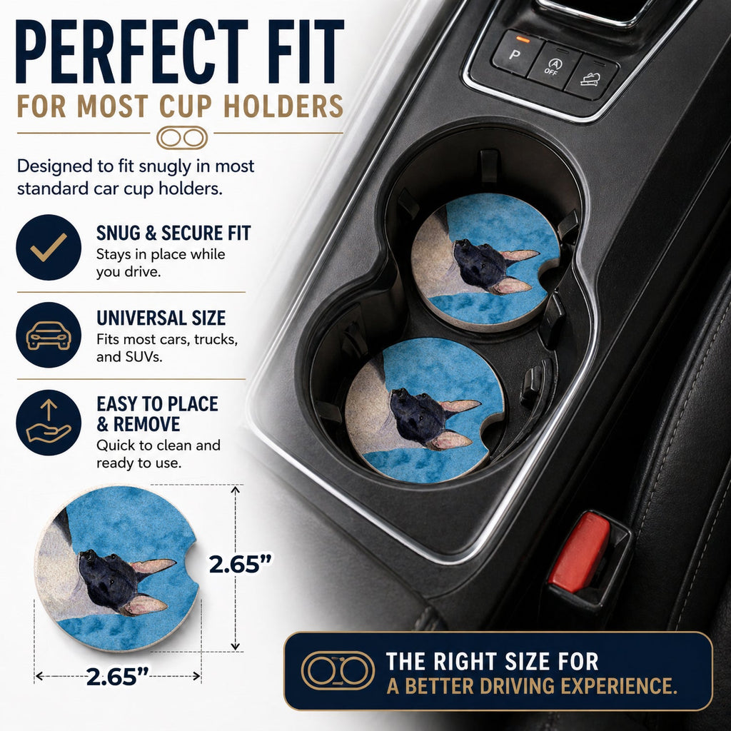 Blue Rat Terrier Set of 2 Cup Holder Car Coasters Absorbent Round Sandstone Coasters Gifts for Men or Women, 2.5, Multicolor