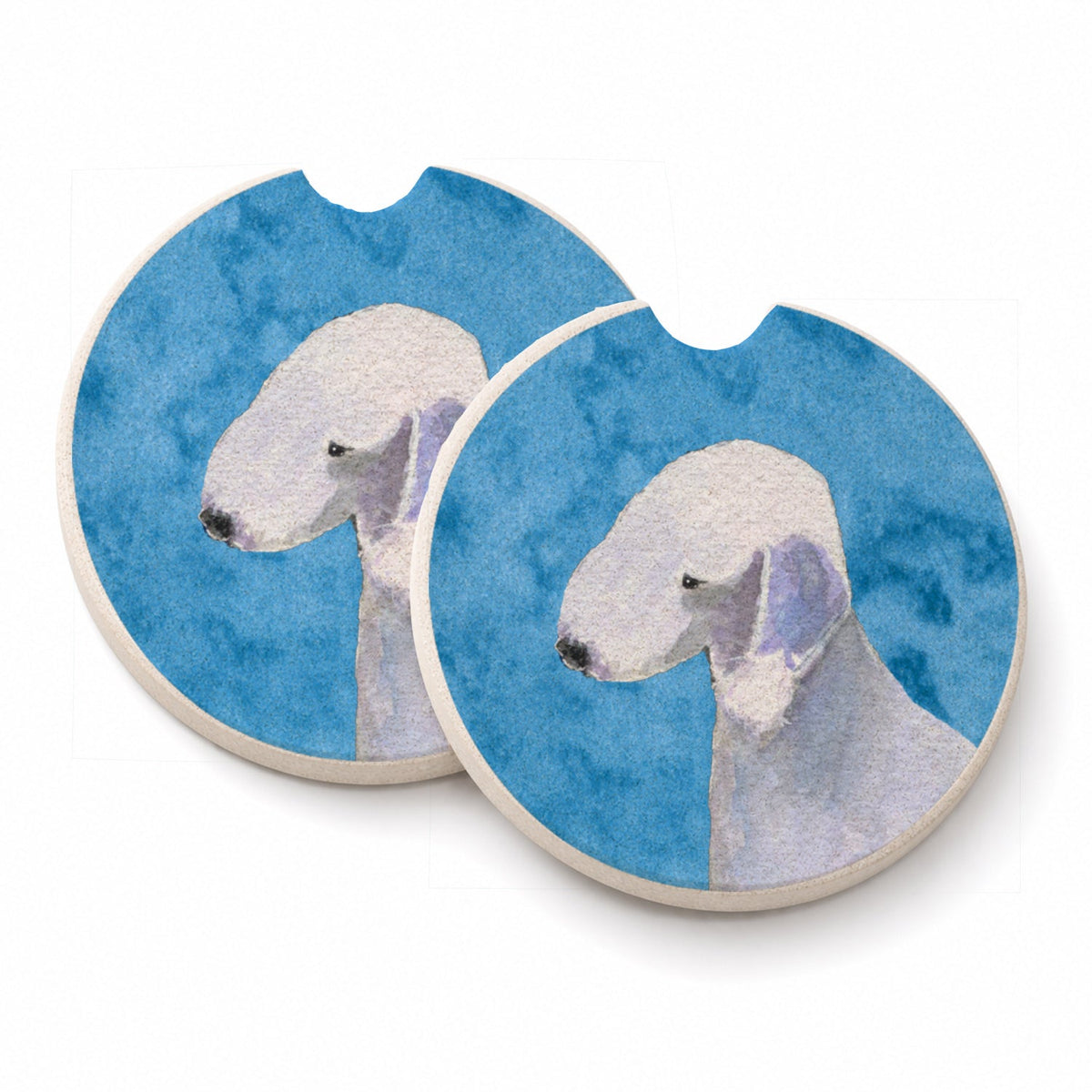 Blue Bedlington Terrier Set of 2 Cup Holder Car Coasters Absorbent Round Sandstone Coasters Gifts for Men or Women, 2.5, Multicolor