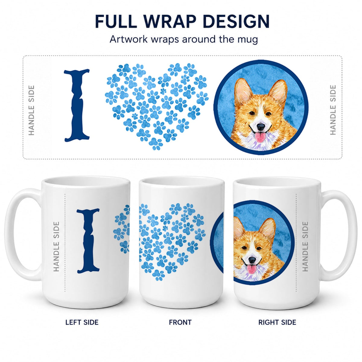 Blue Corgi Ceramic Coffee Mug 15 oz Decorative Large C Handle Mug Cup for Tea, Cocoa Hot Chocolate