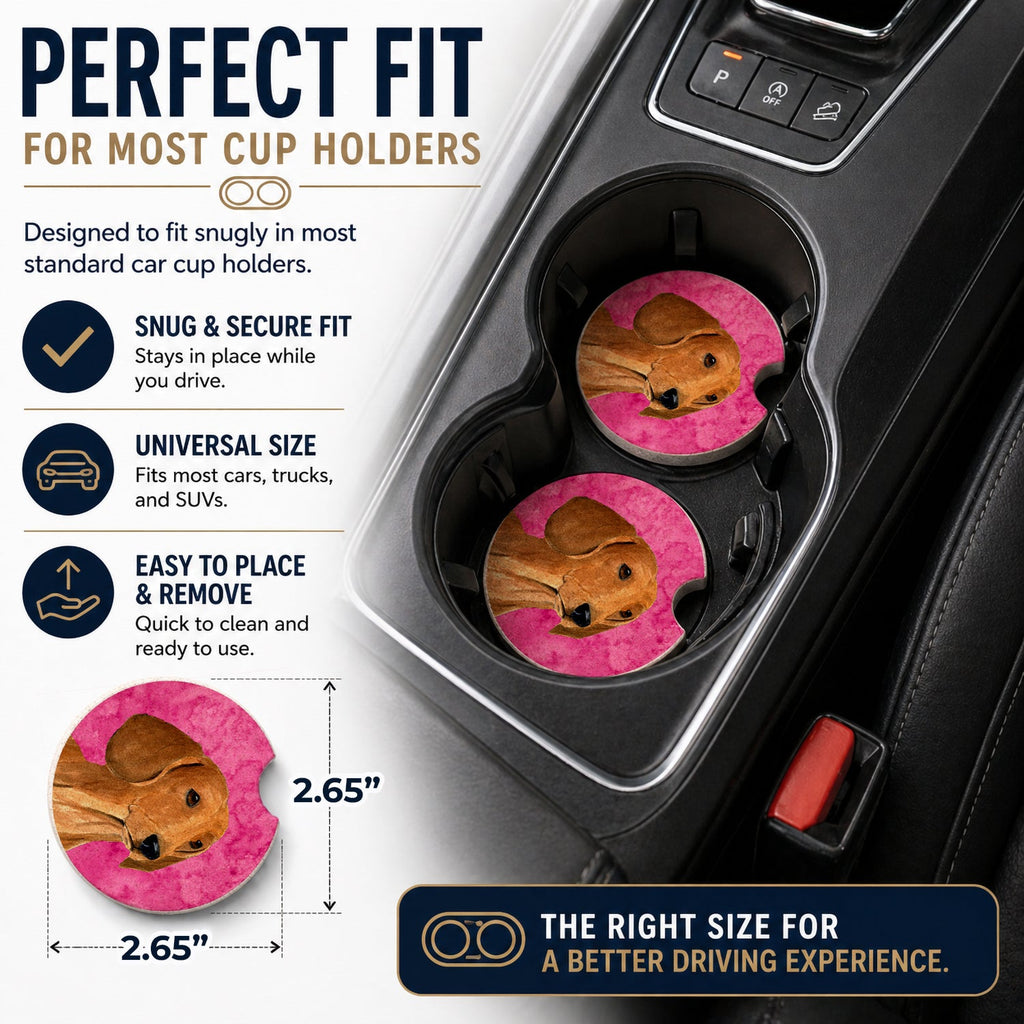 Pink Red Smooth Dachshund Set of 2 Cup Holder Car Coasters Absorbent Round Sandstone Coasters Gifts for Men or Women, 2.5, Multicolor