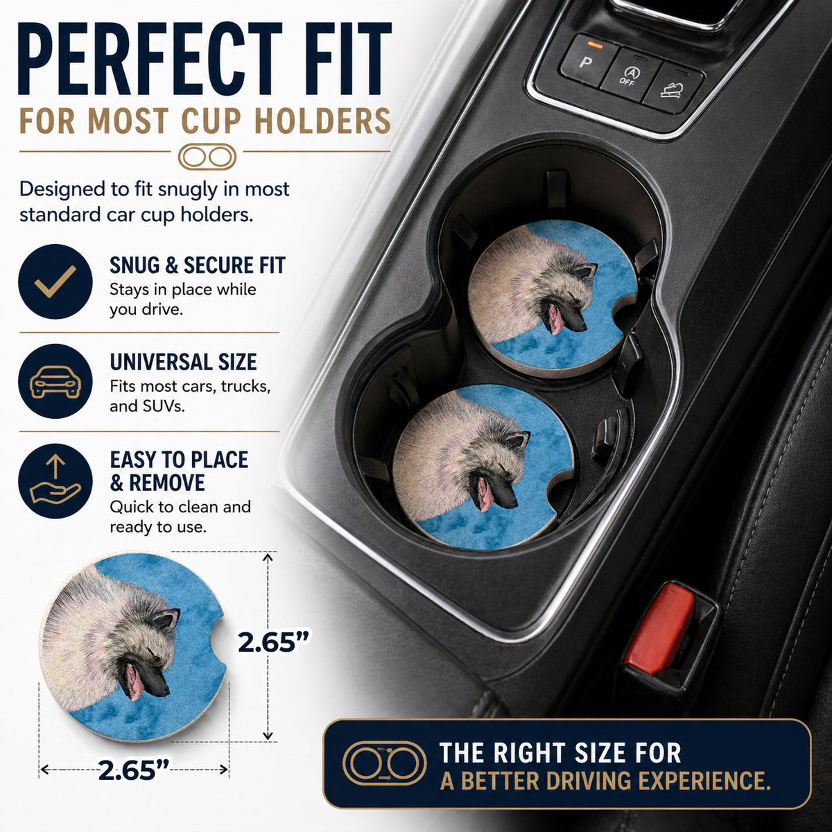 Blue Keeshond Set of 2 Cup Holder Car Coasters Absorbent Round Sandstone Coasters Gifts for Men or Women, 2.5, Multicolor